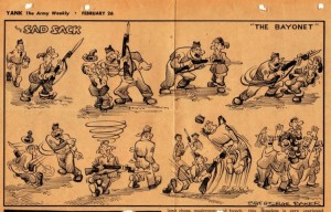 Sad Sack cartoon on bayonet practice published in Yank on January 26, 1943