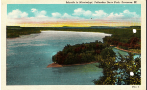 Post Card image of the Mississippi River from Palisades State Park in Savanna, Illinois just south of the base where Dad was stationed.  