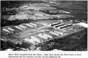 An undated aerial view of the barracks at Ft. Monmouth NJ. Image credit U.S. Army Signal Corps OCS Association (www.armysignalocs.com)