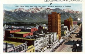 An image the Wasatch Mountains as seen from Salt Lake City  This image is from a  from a Post Card that Dad sent home in April 1943.