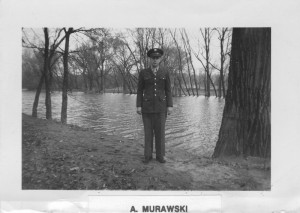 April 1943. PFC Anthony Murawski by the Apple River at the Savanna Section Ordnance School, Savanna, Illinois. 