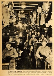 Photo of WWII troops being transported in a special military rail Pullman car. Image Credit: http://militaryrailwayservice.blogspot.com/