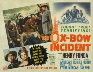 Lobby card art for the 1943 movie the Ox Bow Incident starring Henry Fonda. Image credit: www.drmarco.com