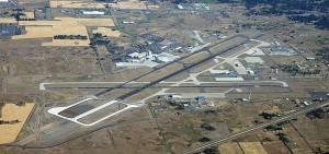 A 2012 aerial view of Spokane International Airport. During the war years, this location was home to Geiger Field. To this day, the three letter indicator for this airport is GEG. 