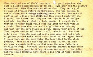 Stanley also goes into detail about a "meet your officers" evening that was held on base that featured a distinctly non-military performance. 