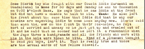 Excerpt from Anna's letter of July 2, 1943 relaying the experiences of a neighbor who was at Guadalcanal. 