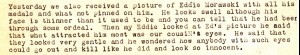 Paragraph from Ann's July 3, 1943 letter about a picture of their cousin Eddie Morawski who was awarded the Purple Heart for injuries sustained at Guadalcanal.