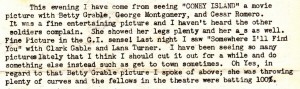 Excerpt from Dad's letter dated July 7, 1943 detailing a few of the movies that he saw at the GI Theater on base at Topeka Army Air Field.