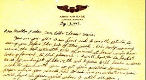 Excerpt from Dad' s letter of August 3, 1943 advising his family in Alabny to be ready with their questions for when he gets home on furlough.