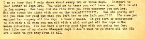 In an excerpt from uncle Stanley's letter to his brother (my dad) he teases him like only a brother could about his sitting next to a girl on the train home during his recent furlough. 