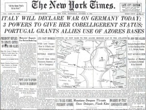 New York Times Front Page dated October 13, 1943. 