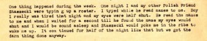 An excerpt from Stanley's letter of October 25, 1943  telling that he's been working late nights. 