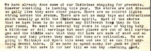 An excerpt from Anna's letter to Dad of December 6, 1943 describing how things downtown are not as festive as they have been in pre-war Albany.  You can click on the image above for a larger, easier to read image. 