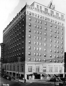 A 1930's era photo of the Jayhawk Hotel in Topeka where the one year anniversary of the 21st Bomb Wing was held. Image credit: Kansas Historical Society