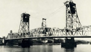 A photo from the 1940's of the Parker-Dunn Memorial Bridge which spanned the Hudson River. Photo credit: Flickr Albany Group Archives 