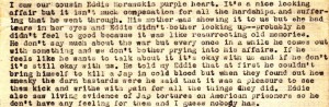 Anna describes a visit with her cousin Edward Morawski where she saw the Purple Heart that he was awarded for injuries sustained on Guadalcanal.