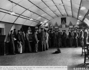 GI's at the PX at Deenethorpe. Photo courtesy of the 401st Bomb Group Association