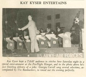 A clipping from The Gremlin, the base newspaper, about an appearance by Kay Kyser.