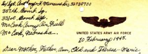 Return Address from Dad's letter of February 10, 1945. This is the first time he indicates in his return address that he is with the 331st Bomb Group. 