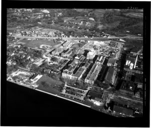 1946 Aerial view of industrial complex in Rensselaer which includes the General Analine dyeworks