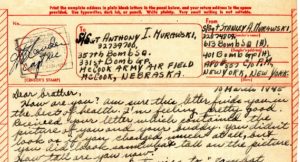 Header from the letter that Stanley sent to Dad on March 10, 1945